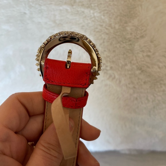 Jimmy Choo Madeline belt in mandarin red with crystals. 1.5 in wide size 85 NEW - Picture 3 of 7